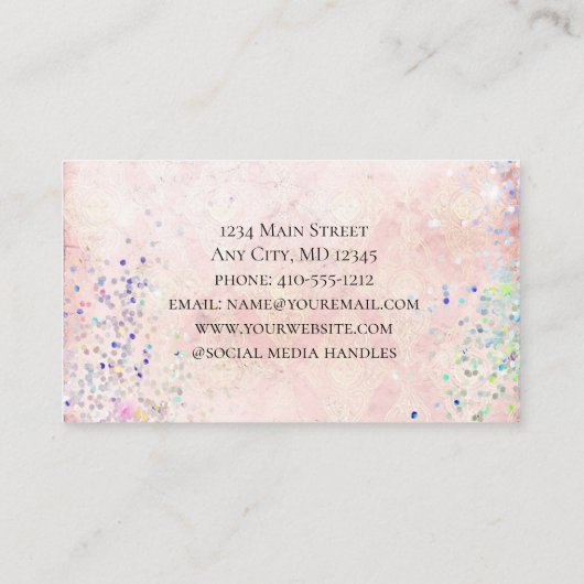 Roze Paarse Confetti Girly Trendy Sparkle Visitekaartje (Achterkant)