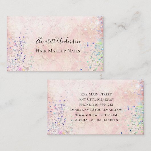 Roze Paarse Confetti Girly Trendy Sparkle Visitekaartje (Voorkant / Achterkant)