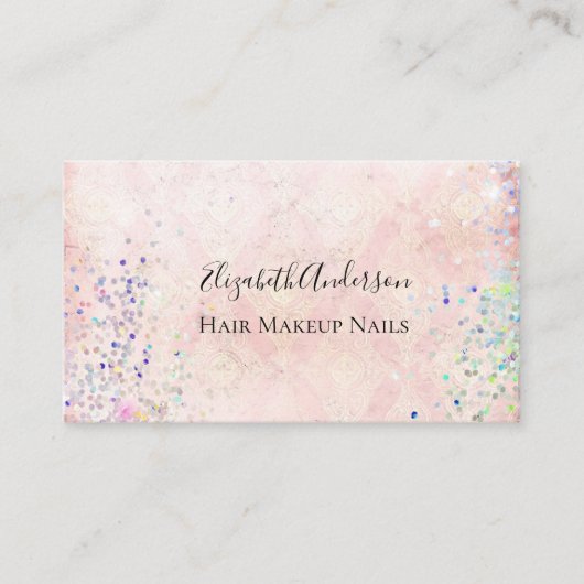 Roze Paarse Confetti Girly Trendy Sparkle Visitekaartje (Voorkant)