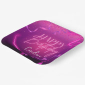 Roze Paarse Confetti Neon Lights Happy Birthday Papieren Bordje (Gebogen)