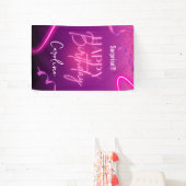 Roze Paarse Confetti Neon verrassingsdag Spandoek (Insitu)