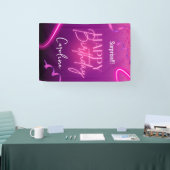 Roze Paarse Confetti Neon verrassingsdag Spandoek (Beurs)