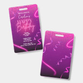 Roze Paarse Confetti Neon verrassingsfeest Badge (Voor- en achterkant)