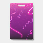 Roze Paarse Confetti Neon verrassingsfeest Badge (Achterkant)