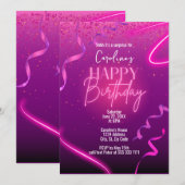 Roze Paarse Confetti Neon verrassingsfeest Kaart (Voorkant / Achterkant)
