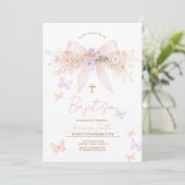 Roze Paarse Coquette Strik Bloemendoop Kaart (Staand voorkant)