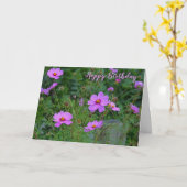 Roze Paarse Cosmos Flower Happy Birthday Kaart (Gele Bloem)