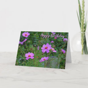 Roze Paarse Cosmos Flower Happy Birthday Kaart
