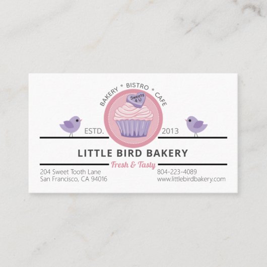 Roze Paarse Cupcake  Bakkerij Visitekaartje (Voorkant)