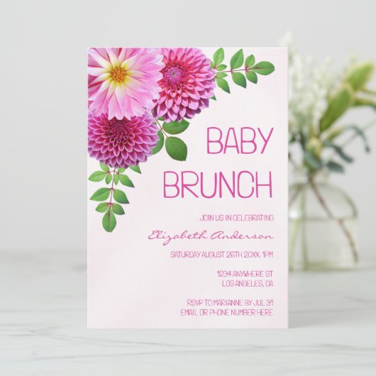 Roze Paarse Dahlia Meisje Baby Brunch Kaart (Staand voorkant)