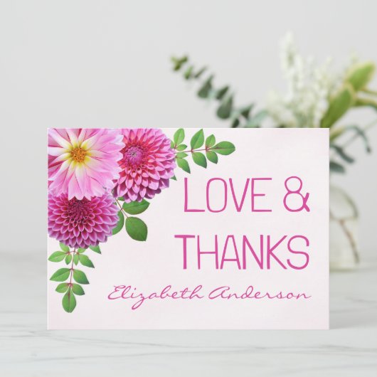 Roze Paarse Dahlia Meisje Baby shower Bedankkaart (Staand voorkant)