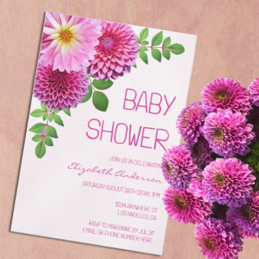 Roze Paarse Dahlia Meisje Baby shower Kaart