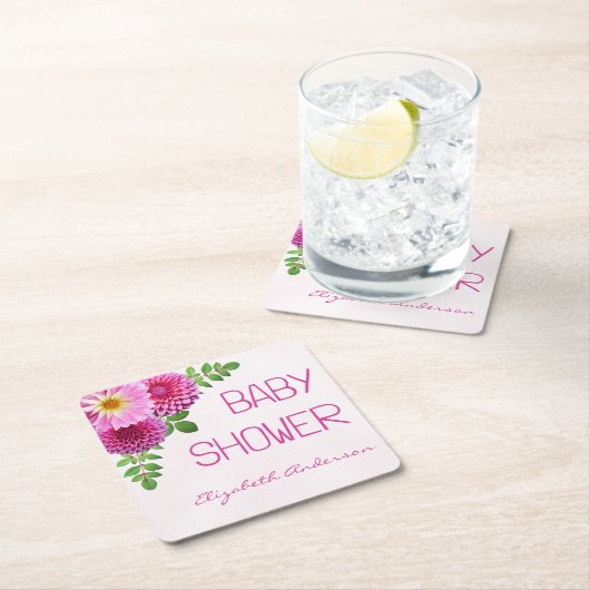 Roze Paarse Dahlia Meisje Baby shower Kartonnen Onderzetters (Insitu)