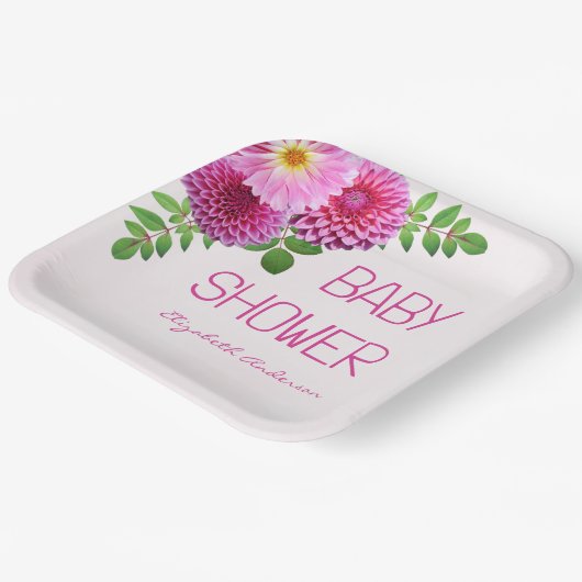 Roze Paarse Dahlia Meisje Baby shower Papieren Bordje (Gebogen)