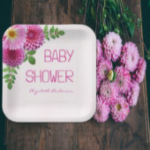 Roze Paarse Dahlia Meisje Baby shower Papieren Bordje
