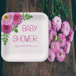 Roze Paarse Dahlia Meisje Baby shower Papieren Bordje