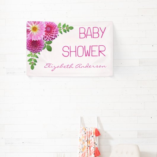 Roze Paarse Dahlia Meisje Baby shower Spandoek (Insitu)