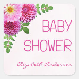 Roze Paarse Dahlia Meisje Baby shower Vierkante Sticker
