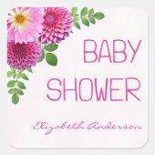 Roze Paarse Dahlia Meisje Baby shower Vierkante Sticker (Voorkant)