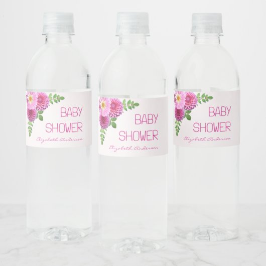 Roze Paarse Dahlia Meisje Baby shower Waterfles Etiket (Flessen)