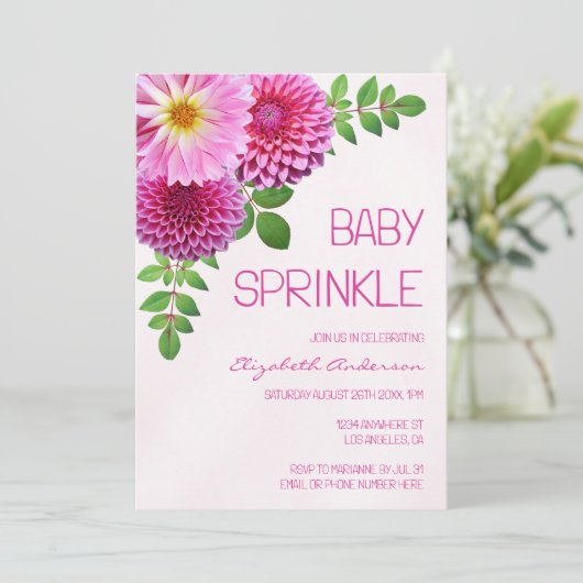 Roze Paarse Dahlia Meisje Baby Sprinkle Kaart (Staand voorkant)