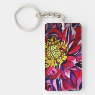 Roze paarse Dahlia waterverf abstracte kunst Sleutelhanger