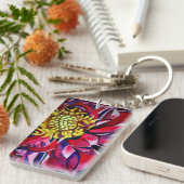 Roze paarse Dahlia waterverf abstracte kunst Sleutelhanger (Voorkant Rechts)