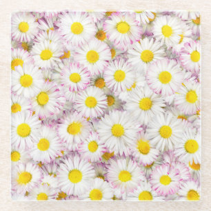 Roze Paarse Daisy Flower Pattern Glazen Onderzetter