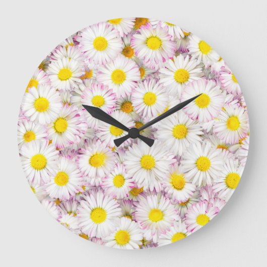 Roze Paarse Daisy Flower Pattern Grote Klok (Voorkant)