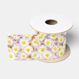 Roze Paarse Daisy Flower Pattern Satijnen Lint