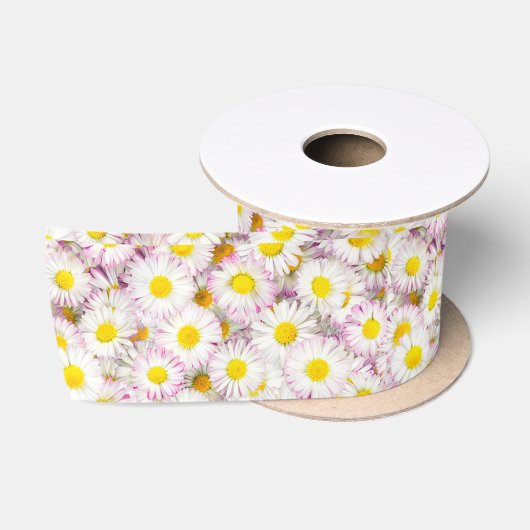 Roze Paarse Daisy Flower Pattern Satijnen Lint (Spoel)