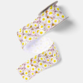 Roze Paarse Daisy Flower Pattern Satijnen Lint (Achterkant)