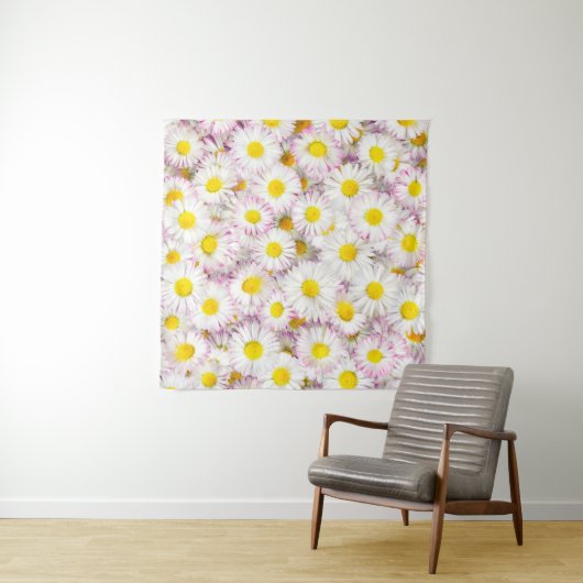 Roze Paarse Daisy Flower Pattern Wandkleed (In situ)