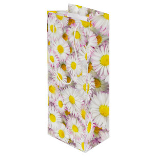 Roze Paarse Daisy Flower Pattern Wijn Cadeautas