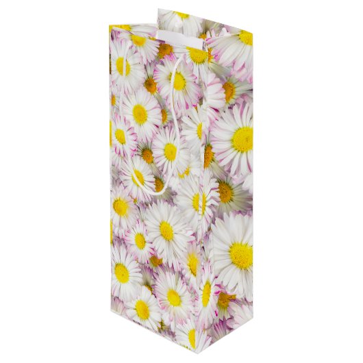 Roze Paarse Daisy Flower Pattern Wijn Cadeautas (Achterkant Gekanteld)