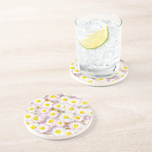 Roze Paarse Daisy Flower Pattern Zandsteen Onderzetter