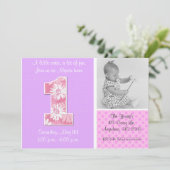 Roze Paarse Daisy Girls eerste uitnodiging (Staand voorkant)