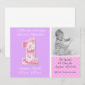 Roze Paarse Daisy Girls eerste uitnodiging (Voorkant / Achterkant)