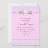 Roze/Paarse Damask & Swirl Sweet16 Uitnodigen Kaart (Voorkant)