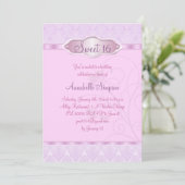 Roze/Paarse Damask & Swirl Sweet16 Uitnodigen Kaart (Staand voorkant)