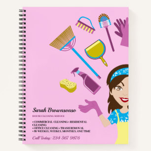 Roze Paarse Dame Schoonmaak Cartoon Merk Notitieboek
