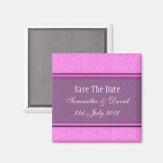 Roze Paarse damesmonogram bewaren de datum Magneet (Voorkant / Achterkant)