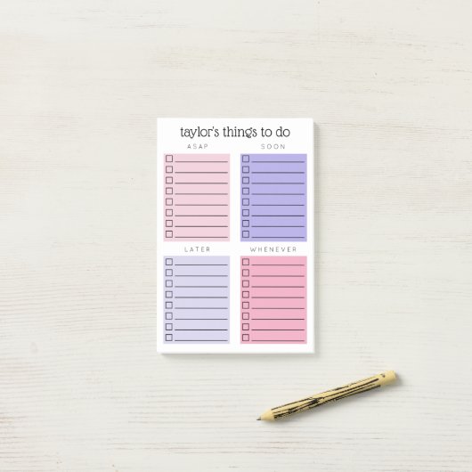 Roze Paarse dingen om te doen Post-it® Notes (Op bureau)