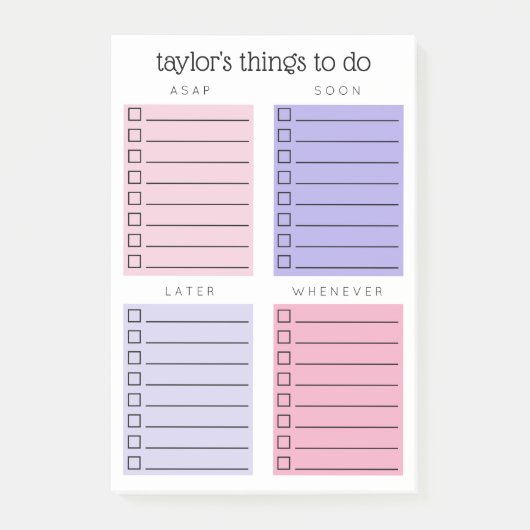 Roze Paarse dingen om te doen Post-it® Notes (Voorkant)