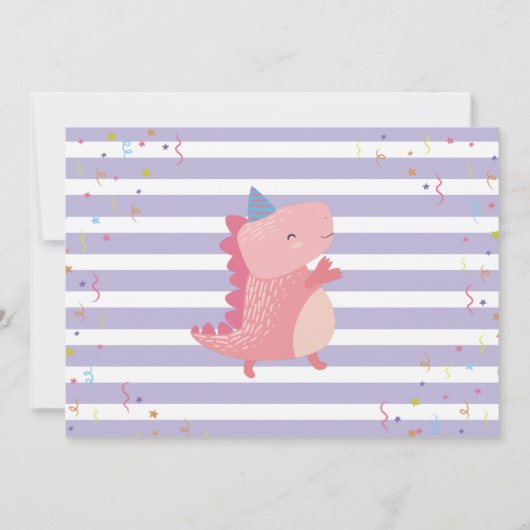 Roze Paarse Dinosaur Girls Dino Party Foto Bedankkaart (Achterkant)