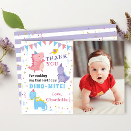 Roze Paarse Dinosaur Girls Dino Party Foto Bedankkaart