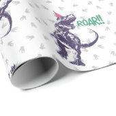 Roze Paarse dinosaurus Happy Birthday Cadeaupapier (Rol Hoek)