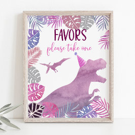 Roze Paarse Dinosaurus Verjaardagsgunst Teken Poster