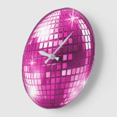 Roze Paarse Disco Ball Sparkle Mirror Grote Klok (Hoek)
