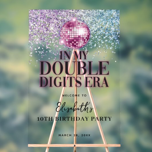 Roze Paarse Disco Dubbele cijfers Verjaardag Welko Acryl Bord (Neutraal)